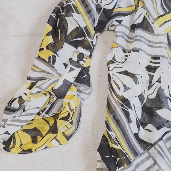 Tanjay Yellow Black Semi Sheer Blouse, Large - Picture 5 of 10